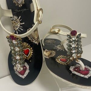 Dolce & Gabbana White and Red Embellished Sandals